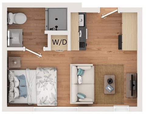 Floor plan for studio, 1 bath, 264 sqft